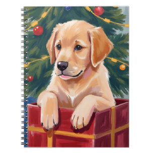Christmas Golden Retriever Puppy Present Notebook