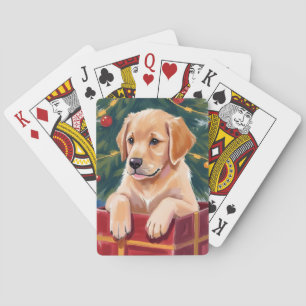 Christmas Golden Retriever Puppy Present Playing Cards