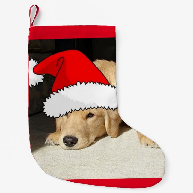 Christmas Golden Retriever Puppy Small Christmas Stocking (Front)