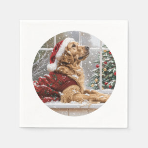 Christmas Golden Retriever Santa Dog Napkin