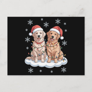 Christmas Golden Retriever Santa Hat Lights Snow Holiday Postcard
