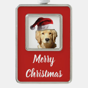 Christmas Golden Retriever Silver Plated Framed Ornament