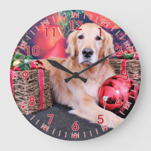 Christmas - Golden Retriever - Sky Large Clock