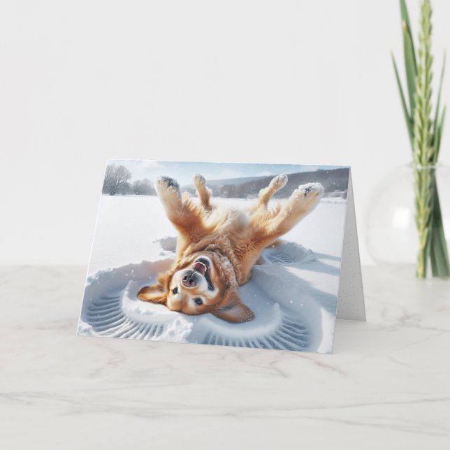 Christmas Golden Retriever Snow Angel Holiday Card (Front)