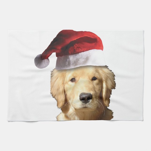 Christmas Golden Retriever Tea Towel (Horizontal)
