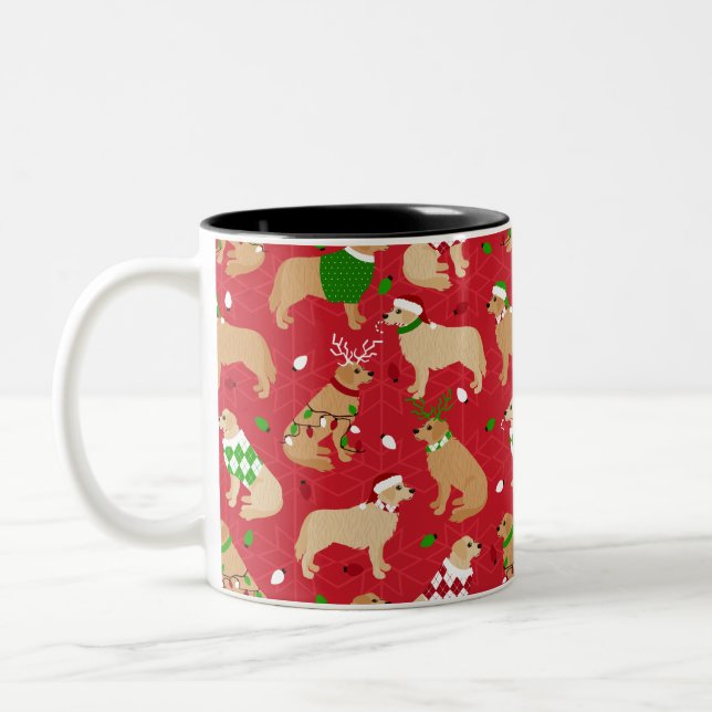 Christmas Golden Retriever Two-Tone Coffee Mug (Left)