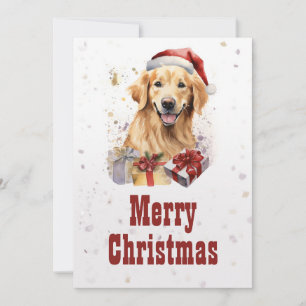 Christmas golden retriever  Watercolor Holiday Card