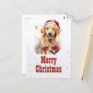 Christmas golden retriever  Watercolor Postcard