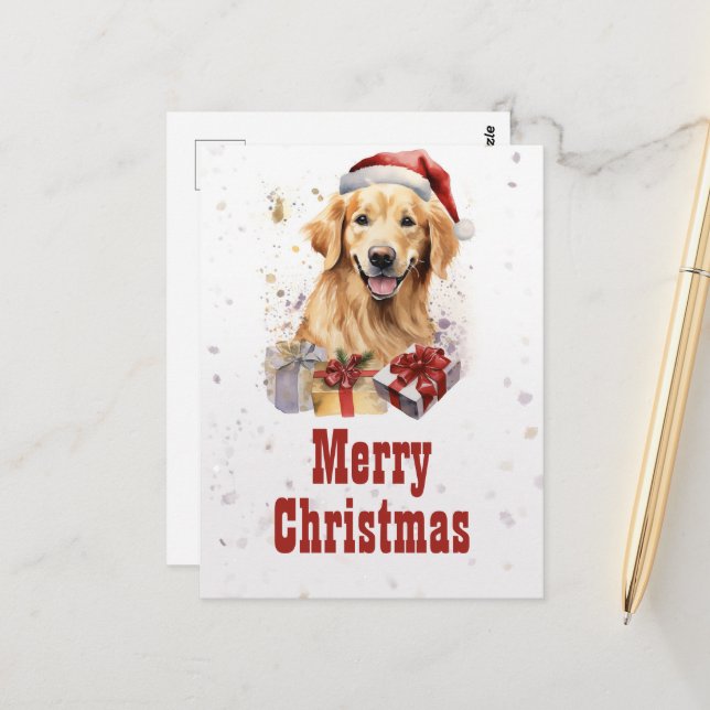Christmas golden retriever  Watercolor Postcard (Front/Back In Situ)