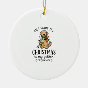 Christmas Golden Retriever Wish List Design Ceramic Ornament