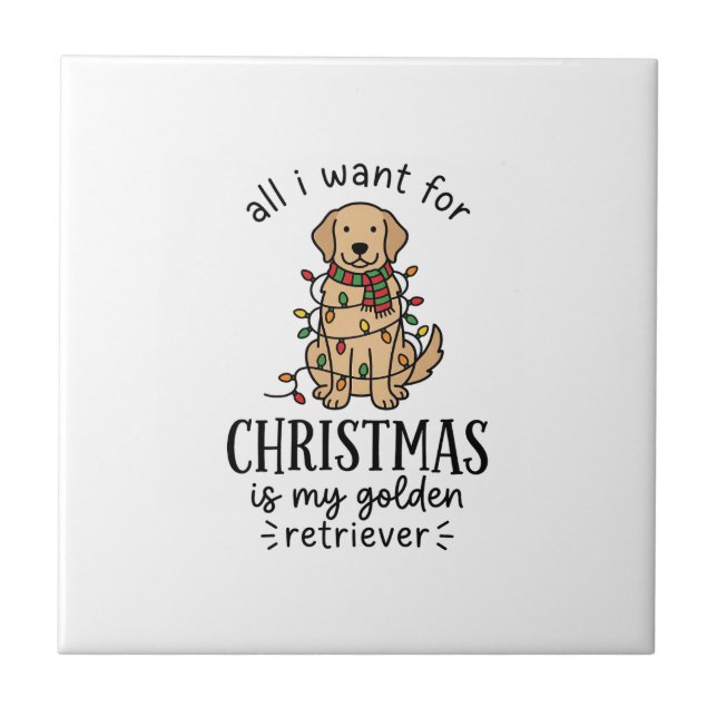 Christmas Golden Retriever Wish List Design Ceramic Tile (Front)