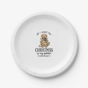 Christmas Golden Retriever Wish List Design Paper Plate