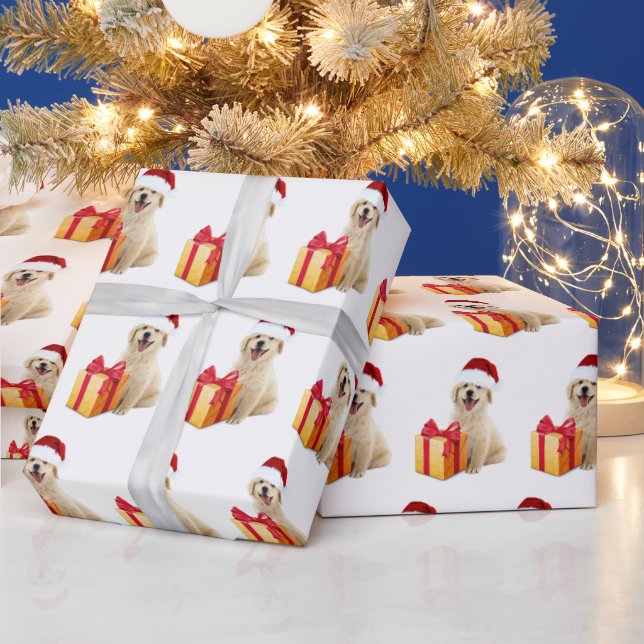 Christmas Golden Retriever with Gift  Wrapping Paper (Holidays)