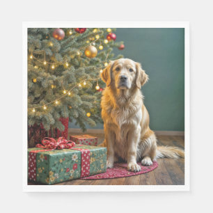 Christmas Golden Retriever With Gifts Napkin
