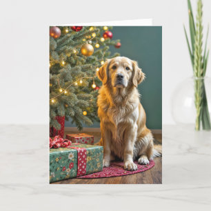 Christmas Golden Retriever With Holiday Gifts Card