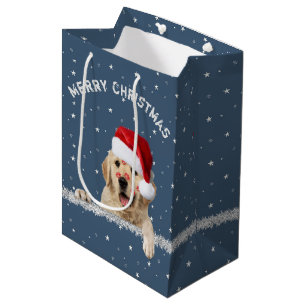 Christmas Golden Retriever With Lipstick Kisses  M Medium Gift Bag
