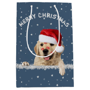 Christmas Golden Retriever With Lipstick Kisses  M Medium Gift Bag