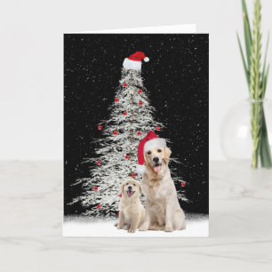 Christmas Golden Retriever with White Tree Holiday Card