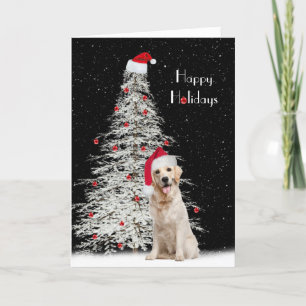 Christmas Golden Retriever with White Tree Holiday Card