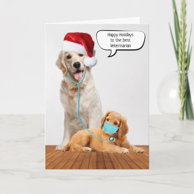Christmas Golden Retrievers for Veterinarian Card (Front)