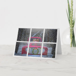 Christmas Golden Retrievers in Red Truck Holiday Card