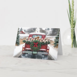 Christmas Golden Retrievers In Red Truck Holiday Card