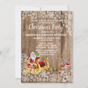 Christmas Golden Santa Sleigh Snow Wood Invitation
