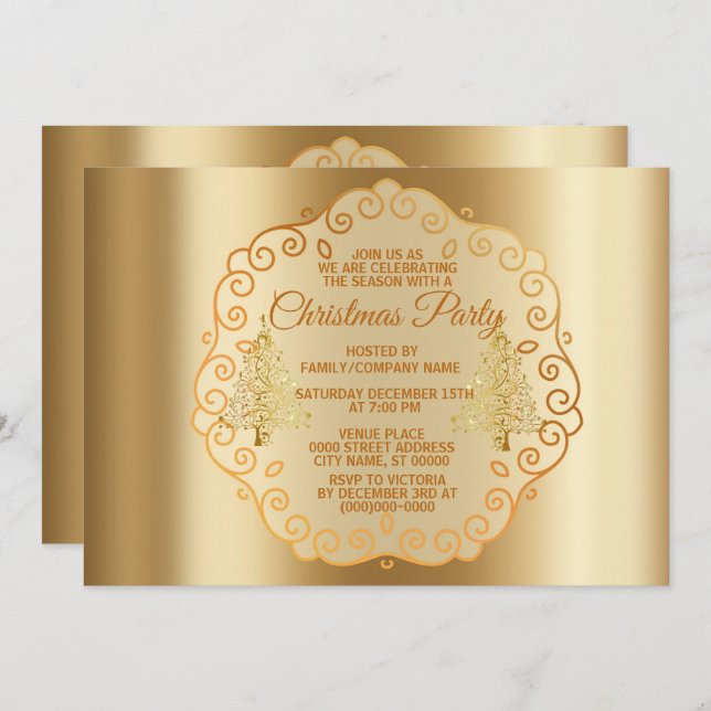 Christmas Golden Shiny Holidays Invitation (Front/Back)