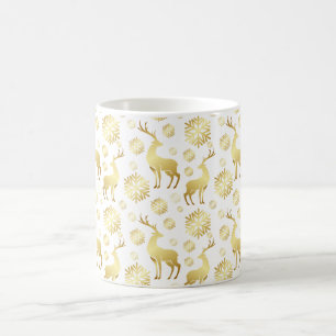 Christmas Golden Snowflakes and Reindeers Coffee Mug