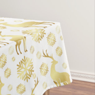 Christmas Golden Snowflakes and Reindeers Tablecloth