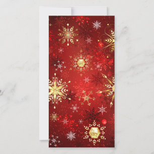 Christmas Golden Snowflakes on Red Background Announcement