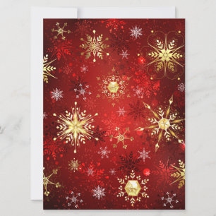 Christmas Golden Snowflakes on Red Background Announcement
