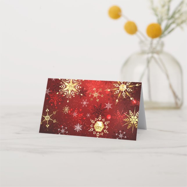 Christmas Golden Snowflakes on Red Background Appointment Card (Front)