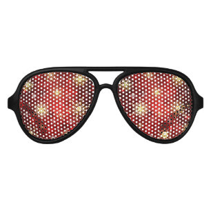 Christmas Golden Snowflakes on Red Background Aviator Sunglasses
