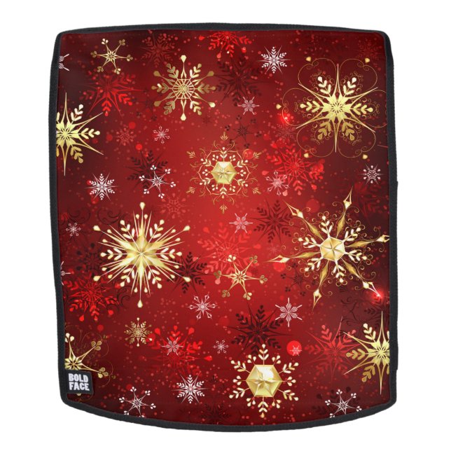 Christmas Golden Snowflakes on Red Background Backpack (Removable Face)