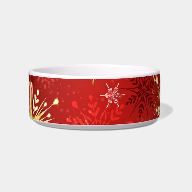 Christmas Golden Snowflakes on Red Background Bowl (Front)