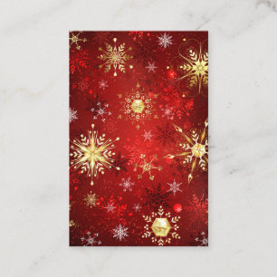 Christmas Golden Snowflakes on Red Background Business Card