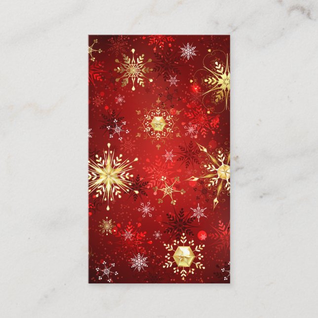 Christmas Golden Snowflakes on Red Background Business Card (Front)