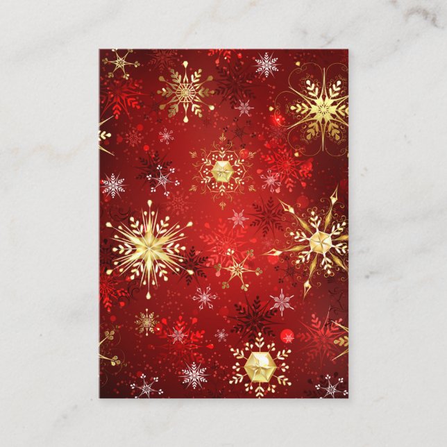 Christmas Golden Snowflakes on Red Background Calling Card (Front)