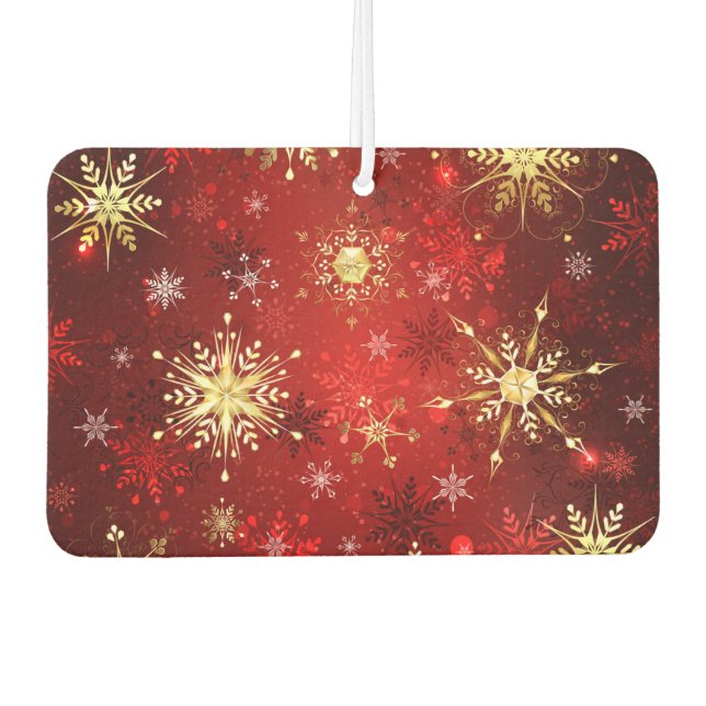 Christmas Golden Snowflakes on Red Background Car Air Freshener (Front)