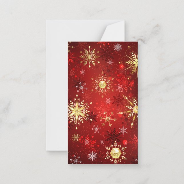 Christmas Golden Snowflakes on Red Background Card (Front)