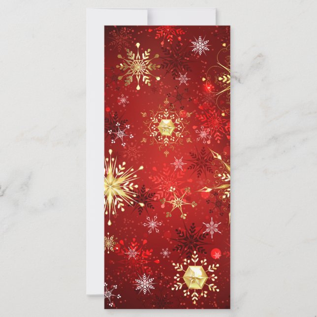 Christmas Golden Snowflakes on Red Background Card (Front)