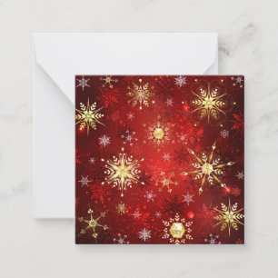 Christmas Golden Snowflakes on Red Background Card