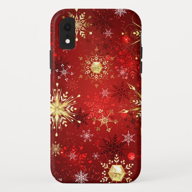 Christmas Golden Snowflakes on Red Background Case-Mate iPhone Case (Back)