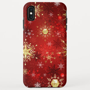 Christmas Golden Snowflakes on Red Background iPhone XS Max Case