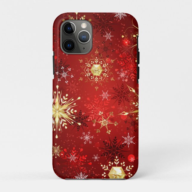 Christmas Golden Snowflakes on Red Background Case-Mate iPhone Case (Back)