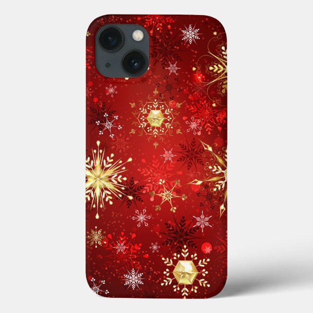 Christmas Golden Snowflakes on Red Background Case-Mate iPhone Case (Back)