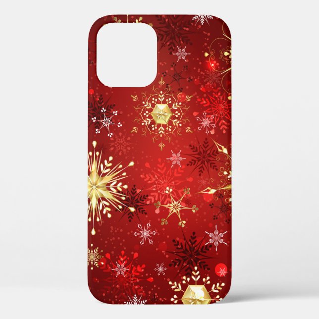 Christmas Golden Snowflakes on Red Background Case-Mate iPhone Case (Back)