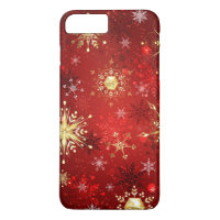Christmas Golden Snowflakes on Red Background