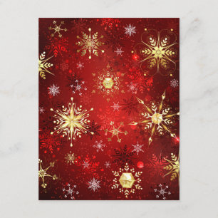 Christmas Golden Snowflakes on Red Background Enclosure Card